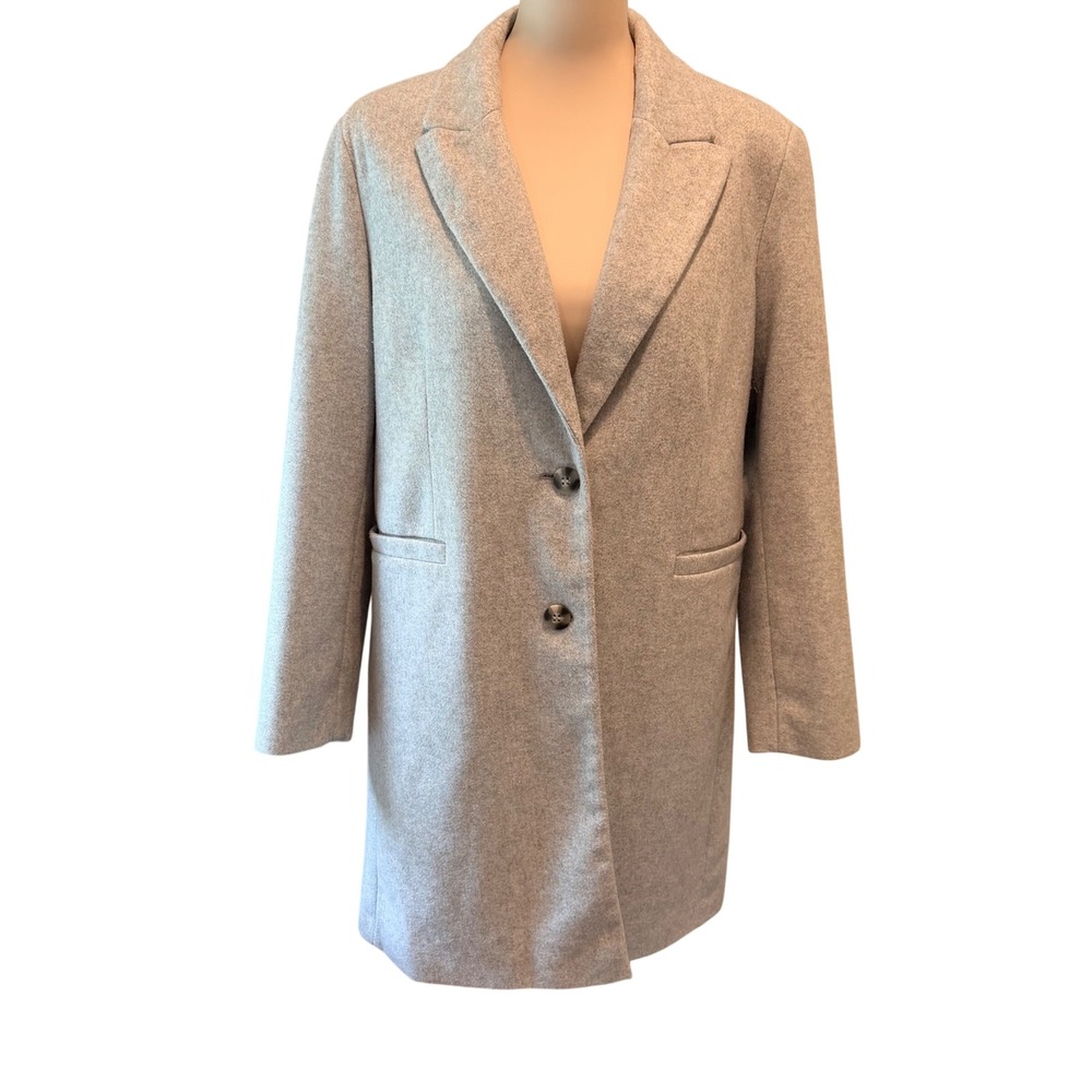 Primark Light Gray Marl Longline Single Breasted Overcoat | US 10 / UK 14